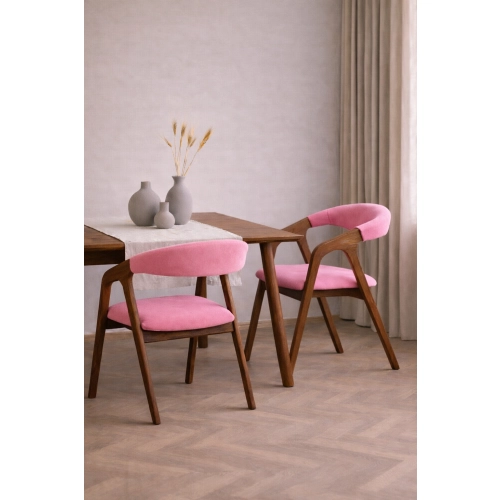 PRODUCENT Krzesło Dębowe KR-201 Kolor Tkaniny Pudrowy Róż Kolor Drewna Orzech